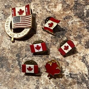 Canadian Flag and Maple Leaf lapel Pins Set Incudes 1 can/USA one